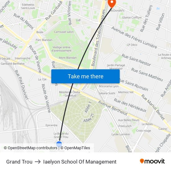 Grand Trou to Iaelyon School Of Management map