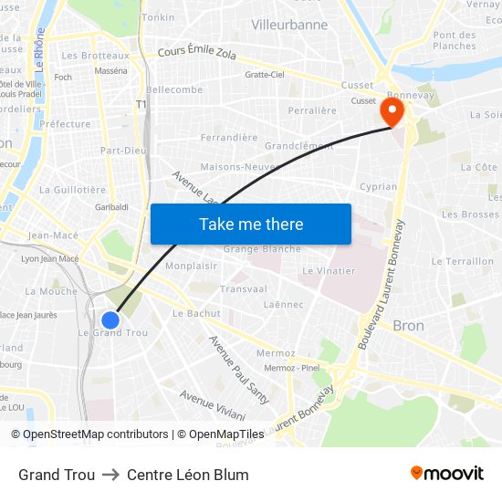 Grand Trou to Centre Léon Blum map