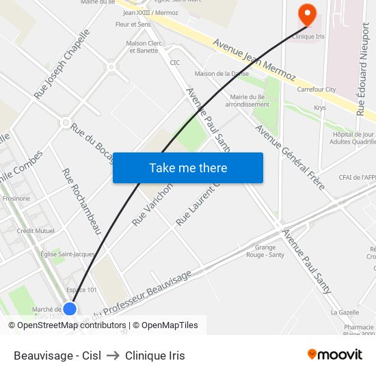 Beauvisage - Cisl to Clinique Iris map