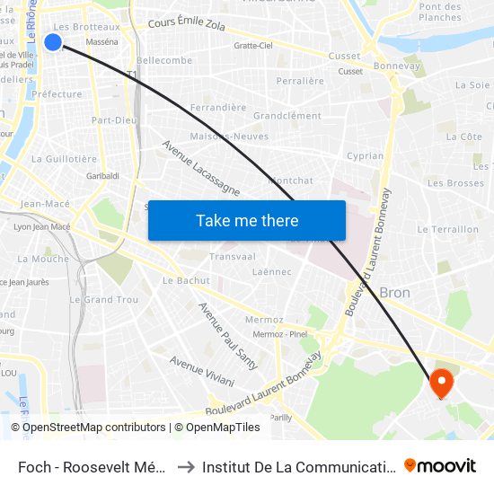 Foch - Roosevelt Métro to Institut De La Communication map