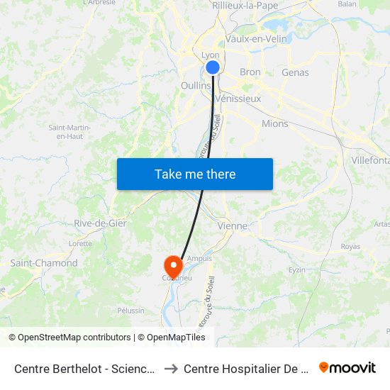 Centre Berthelot - Science Po Lyon to Centre Hospitalier De Condrieu map