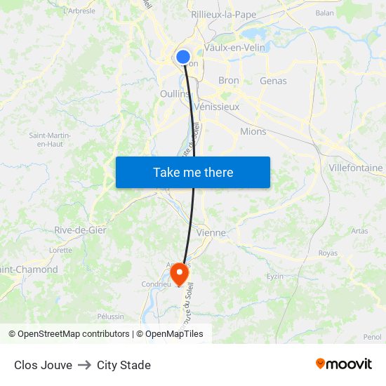 Clos Jouve to City Stade map