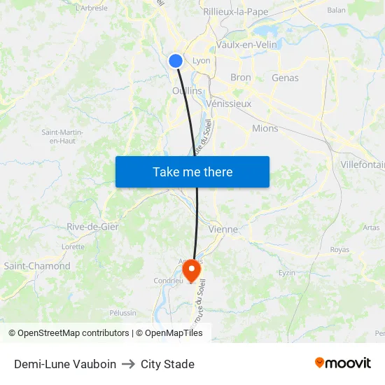 Demi-Lune Vauboin to City Stade map