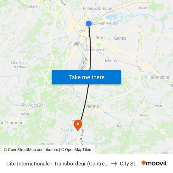 Cité Internationale - Transbordeur (Centre De Congrès) to City Stade map