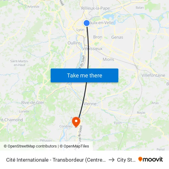 Cité Internationale - Transbordeur (Centre De Congrès) to City Stade map