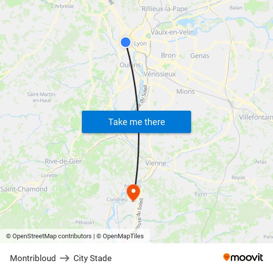 Montribloud to City Stade map