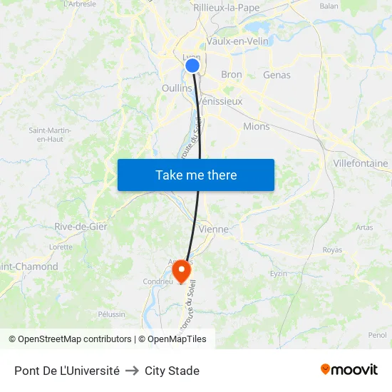 Pont De L'Université to City Stade map