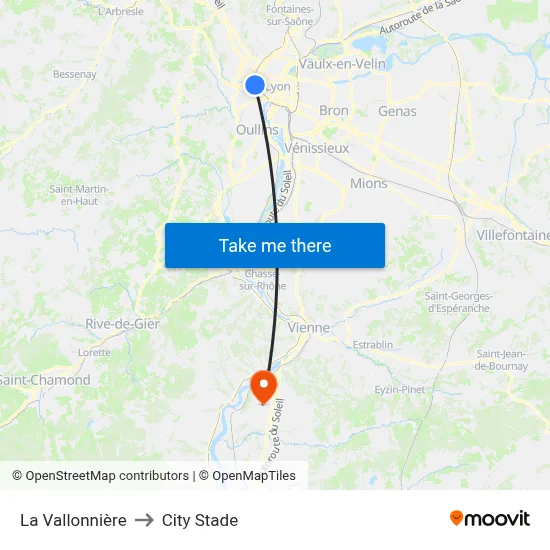 La Vallonnière to City Stade map