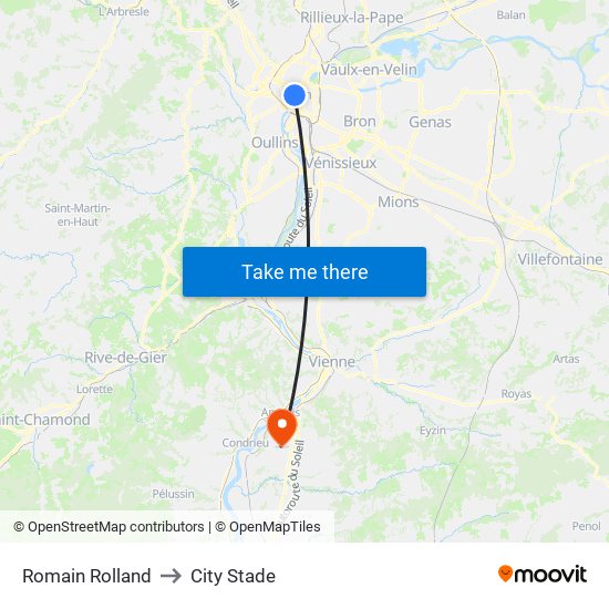 Romain Rolland to City Stade map