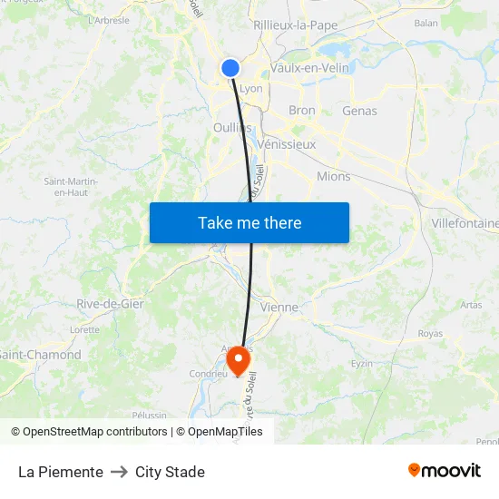 La Piemente to City Stade map