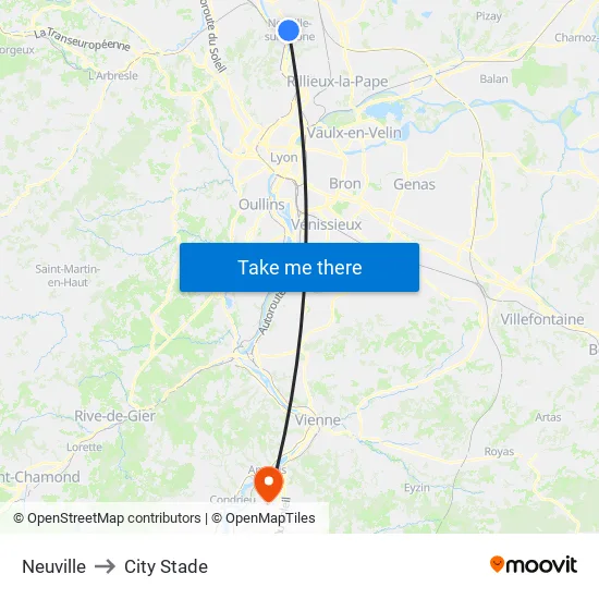 Neuville to City Stade map