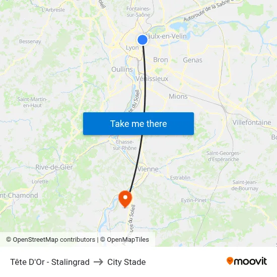 Tête D'Or - Stalingrad to City Stade map