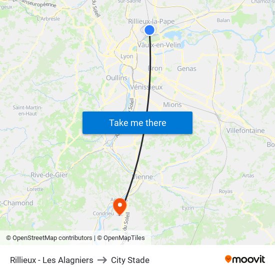 Rillieux - Les Alagniers to City Stade map