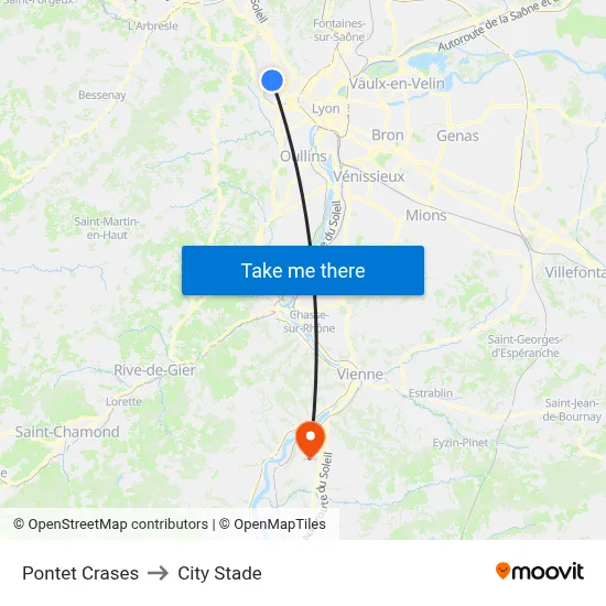 Pontet Crases to City Stade map