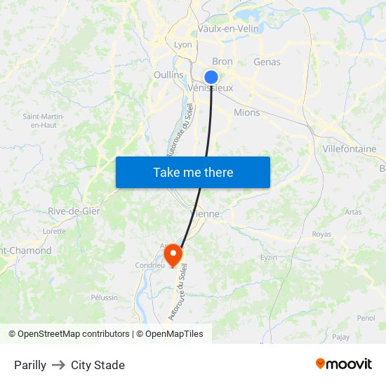 Parilly to City Stade map