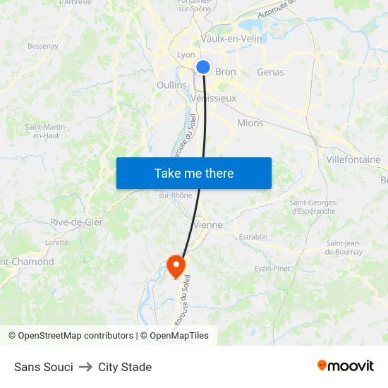 Sans Souci to City Stade map