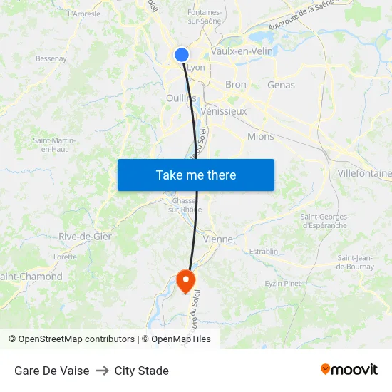 Gare De Vaise to City Stade map