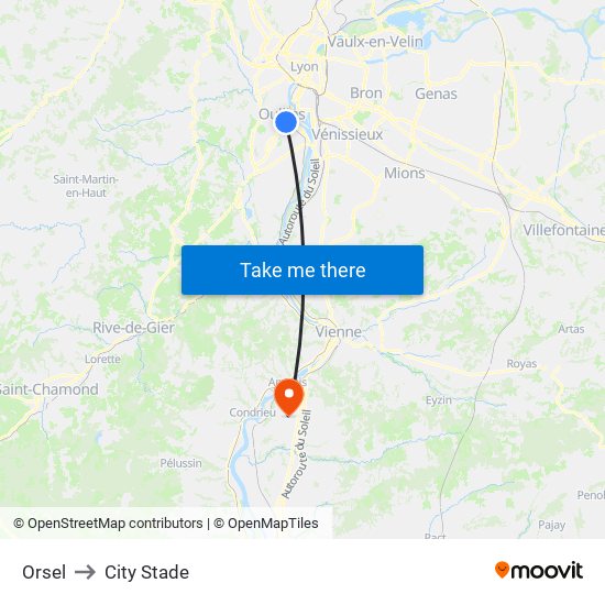 Orsel to City Stade map