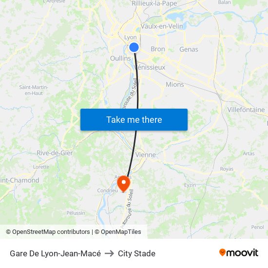 Gare De Lyon-Jean-Macé to City Stade map