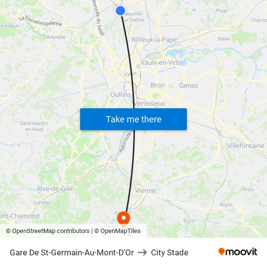 Gare De St-Germain-Au-Mont-D'Or to City Stade map