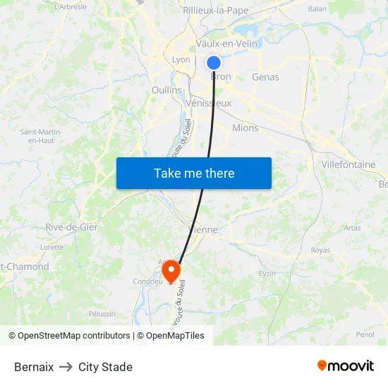 Bernaix to City Stade map