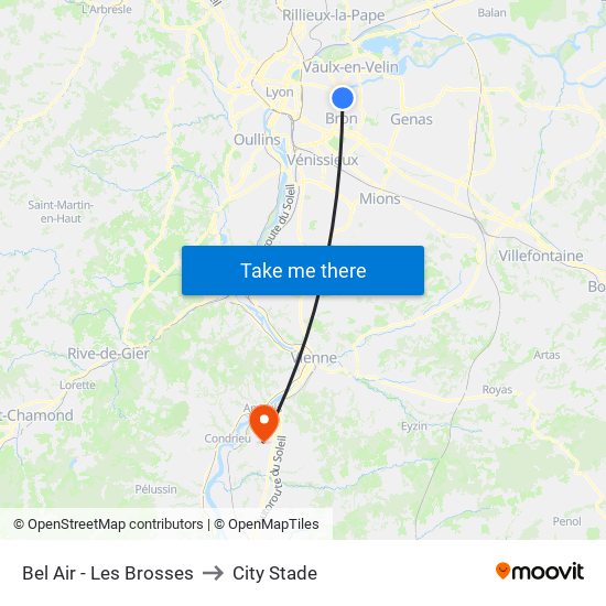 Bel Air - Les Brosses to City Stade map