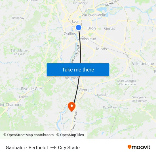 Garibaldi - Berthelot to City Stade map