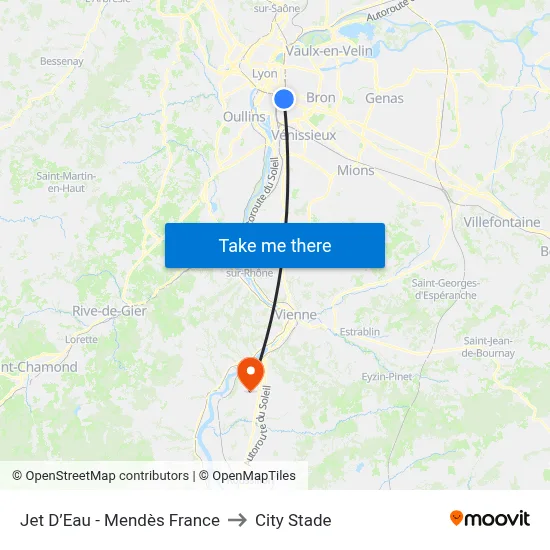 Jet D’Eau - Mendès France to City Stade map