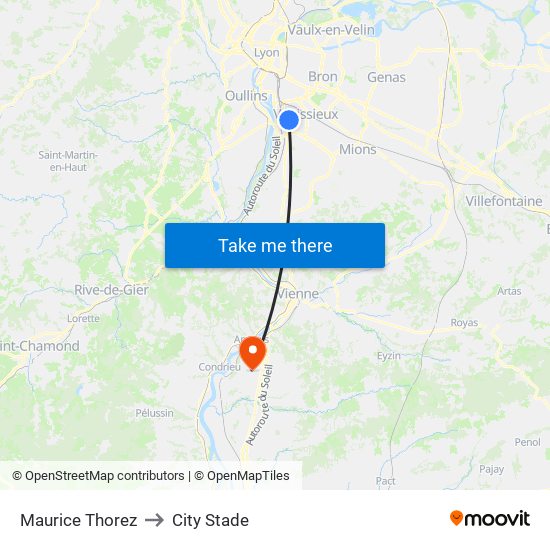 Maurice Thorez to City Stade map