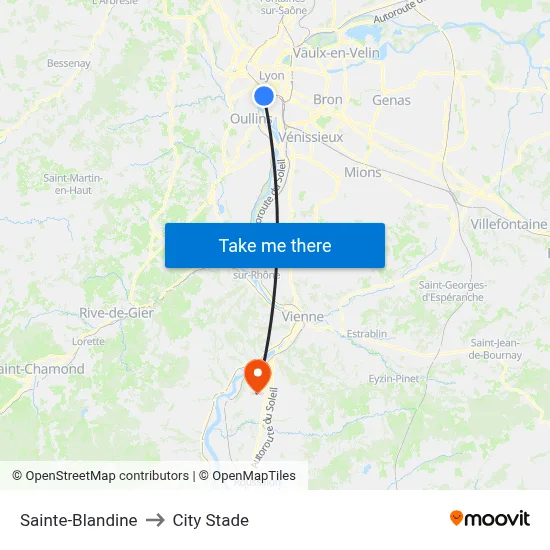Sainte-Blandine to City Stade map