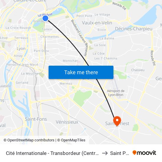 Cité Internationale - Transbordeur (Centre De Congrès) to Saint Priest map