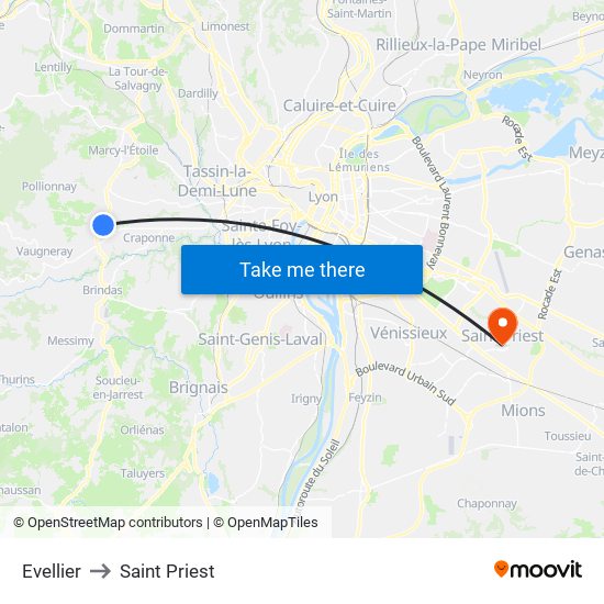 Evellier to Saint Priest map