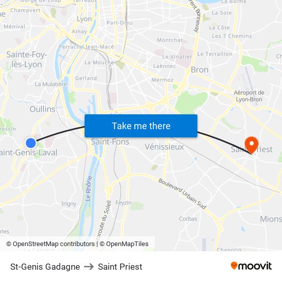 St-Genis Gadagne to Saint Priest map