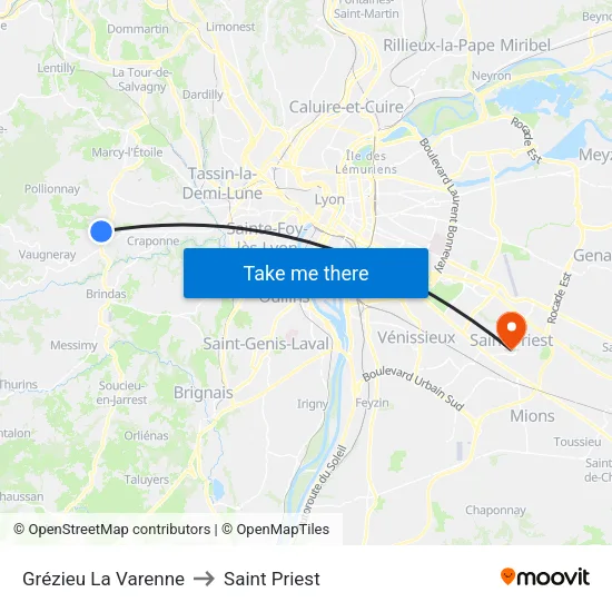 Grézieu La Varenne to Saint Priest map