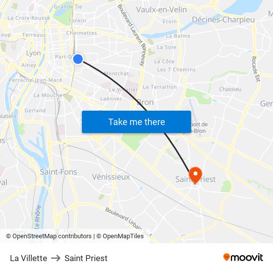 La Villette to Saint Priest map