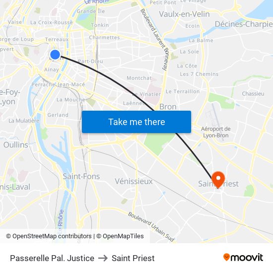 Passerelle Pal. Justice to Saint Priest map