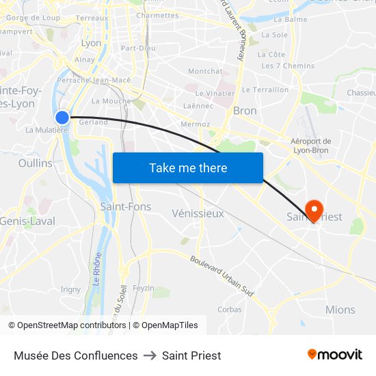 Musée Des Confluences to Saint Priest map