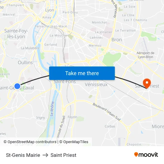 St-Genis Mairie to Saint Priest map