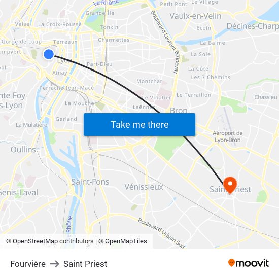 Fourvière to Saint Priest map