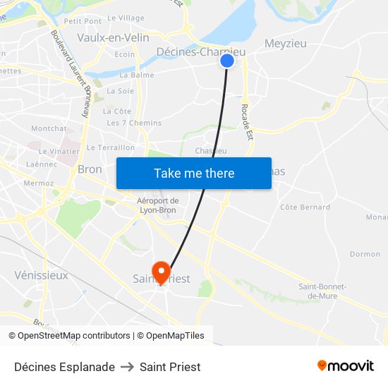 Décines Esplanade to Saint Priest map