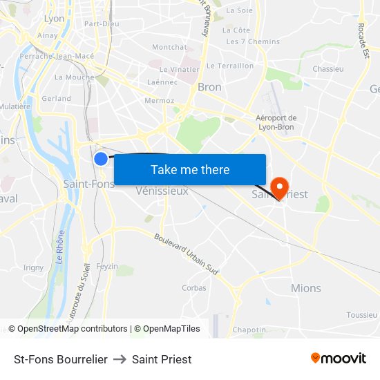 St-Fons Bourrelier to Saint Priest map