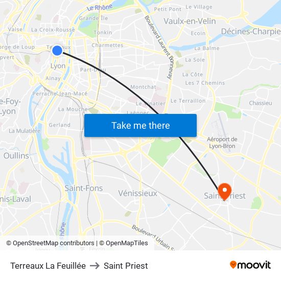 Terreaux La Feuillée to Saint Priest map