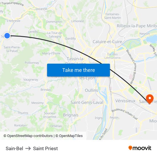 Sain-Bel to Saint Priest map