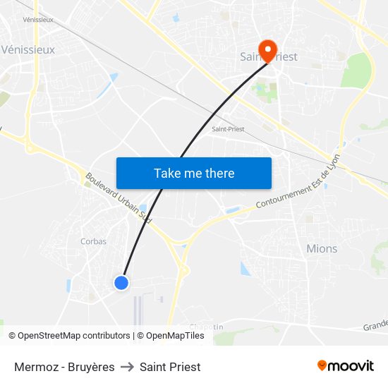 Mermoz - Bruyères to Saint Priest map