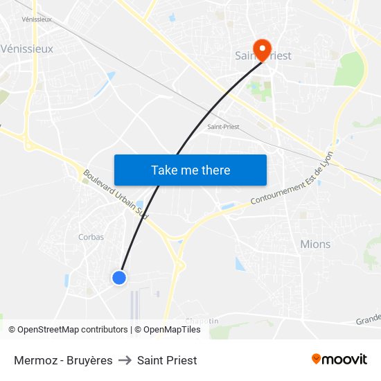 Mermoz - Bruyères to Saint Priest map