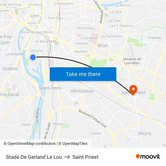 Stade De Gerland Le Lou to Saint Priest map