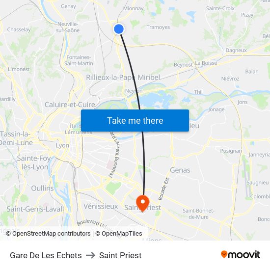 Gare De Les Echets to Saint Priest map
