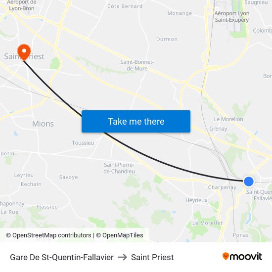 Gare De St-Quentin-Fallavier to Saint Priest map