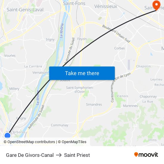 Gare De Givors-Canal to Saint Priest map