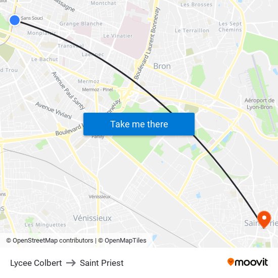 Lycee Colbert to Saint Priest map